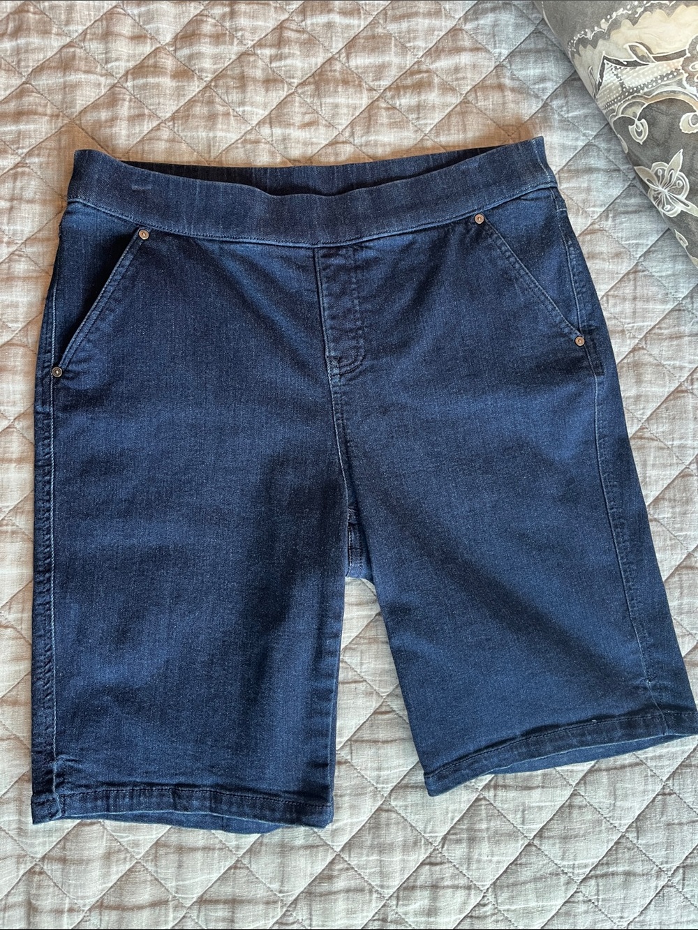 intro. Navy Stretch Denim Bermuda Shorts